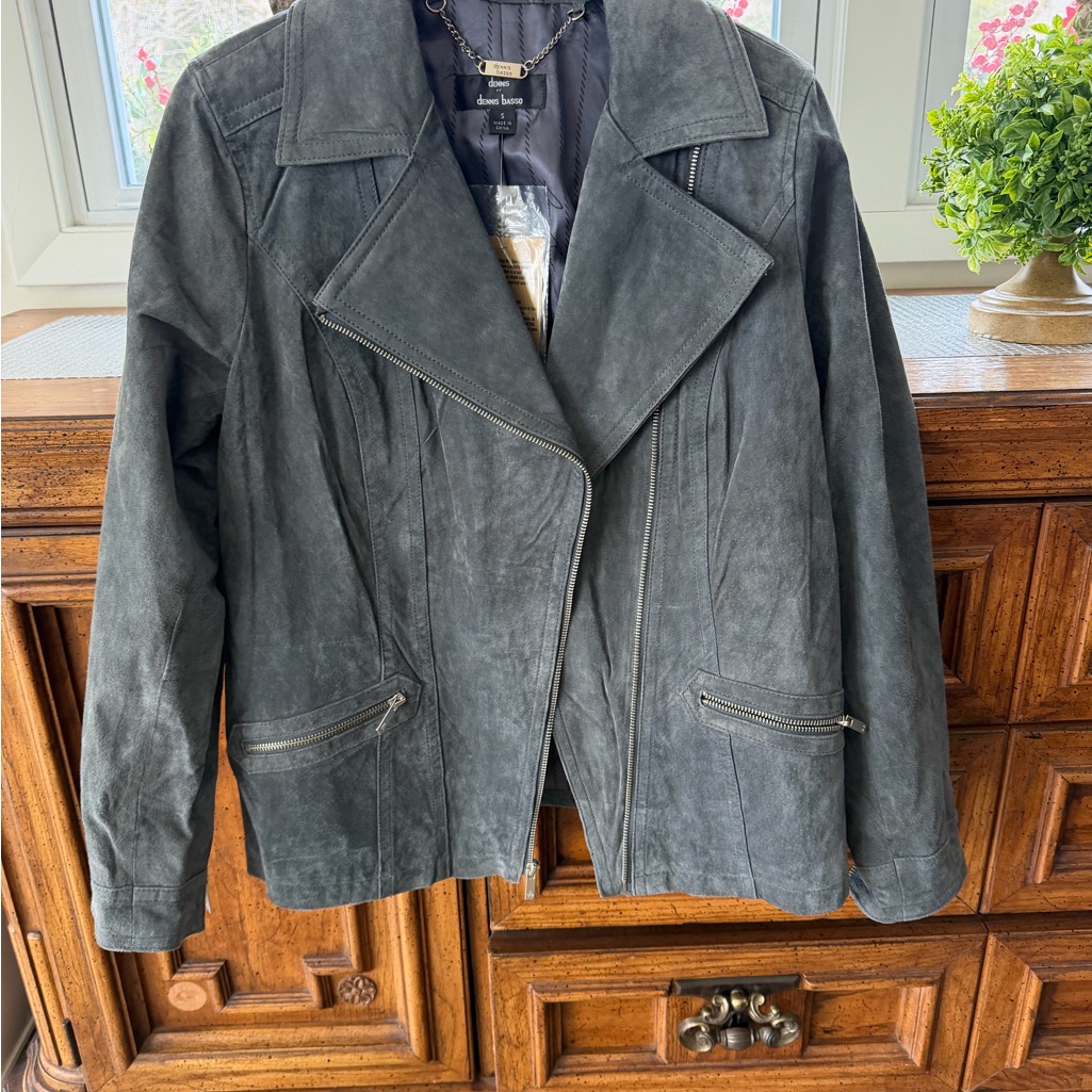 Dennis Basso Dark Gray Suede Moto Jacket